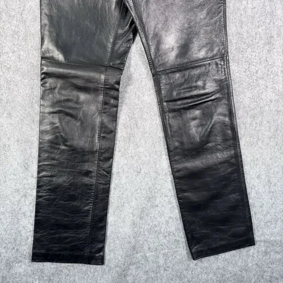 Gap Leather Pants Womens Size 4 Black Boot Cut Biker Grunge Y2K Lined - Picture 3 of 10